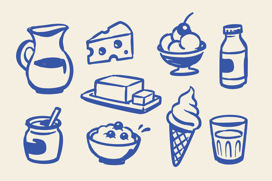 Dairy Products Doodle Sketch Vector Illustration