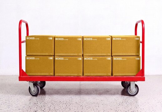 Stacked Boxes On Platform Cart Mockup