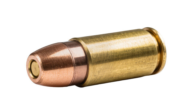 Brass bullet with copper tip, isolated on transparent background