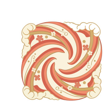 Swirling pattern with flowers and clouds