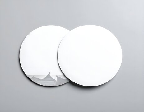 Two Circular White Coasters Mockup With Minimalist Sailboat Art Graphics