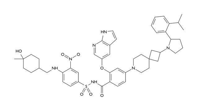 sonrotoclax molecule, structural chemical formula, ball-and-stick model, isolated image antineoplastic drugs