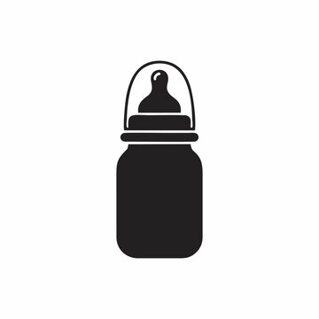 Black and White Baby Bottle Silhouette Icon Vector Illustration