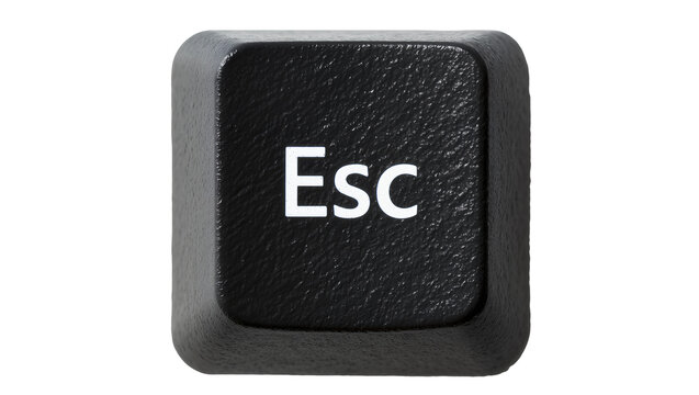 Black textured Esc keyboard key with white lettering, isolated on transparent background