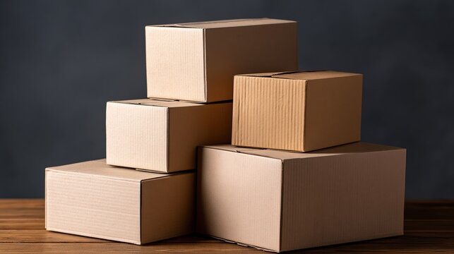 The Cardboard Box Stack in Dim Studio Light Ready for Shipment