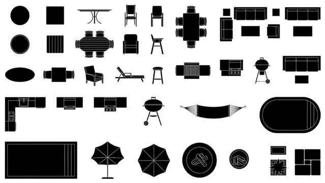 AutoCAD buildings architecture vector collection of furniture and outdoor items