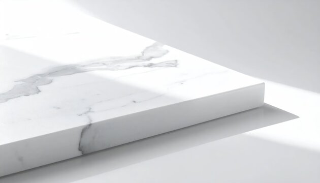 Geometric white marble block with shadows and copy space.