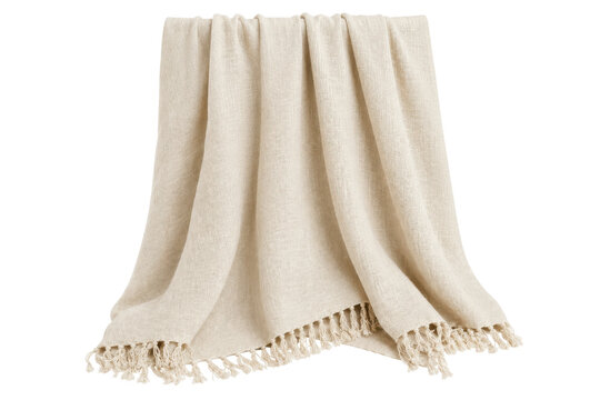 Folded linen throw blanket with elegant natural woven texture