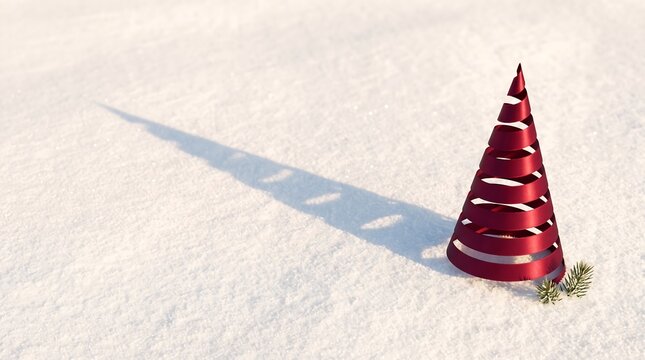 Premium Minimal Spiral Ribbon Christmas Tree on Snow with Copy Space
