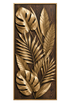 Golden tropical botanical wall art with elegant framed design