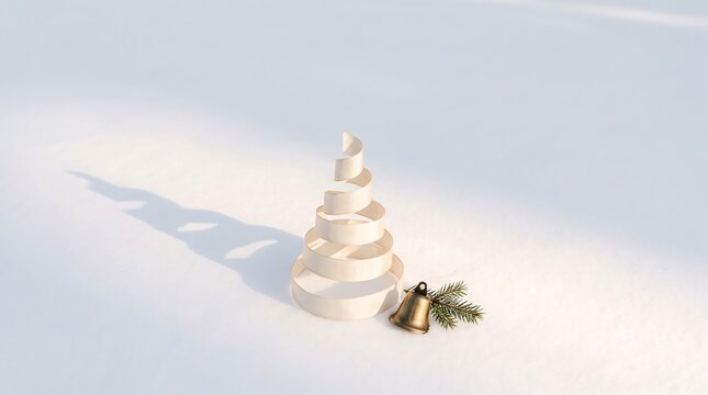Premium Minimal Spiral Ribbon Christmas Tree on Snow with Copy Space