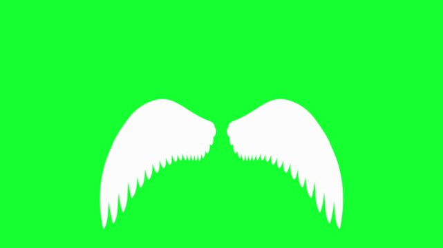 Animated white angel wings flapping on green screen background. Chroma key isolated bird wings for visual effects and fantasy concepts