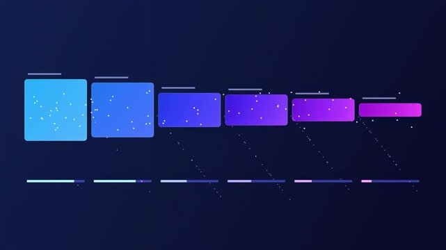 Abstract animated customer journey map drawn as blue and cyan glowing lines and dots on a deep dark background. Clean minimal motion graphics element with free space around it, ideal for financial rep