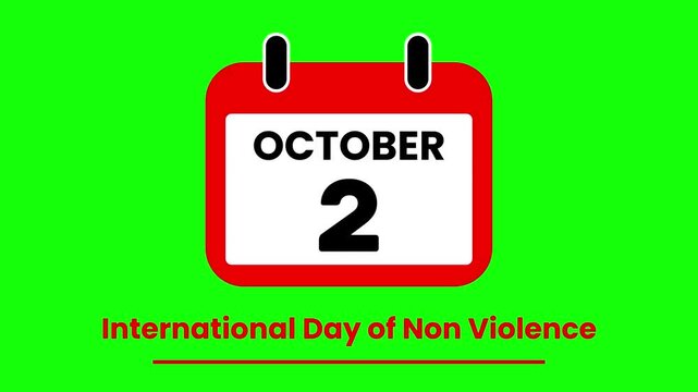 Animated Calendar Flipping to October 2 International Day of Non-Violence Event Countdown on green screen.