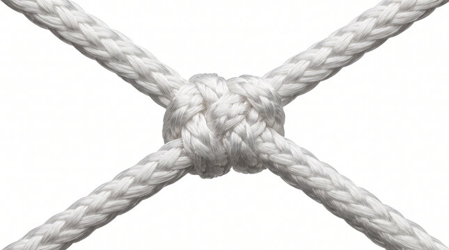 Extreme macro of a hexagonal soccer goal net joint. Heavy-duty knotless braided white nylon cord intersection.