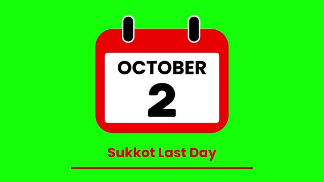 Animated Calendar Flipping to October 2 Sukkot Last Day Event Countdown on green screen.