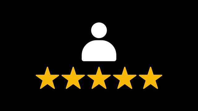 animated customer feedback notification in 4K animation with alpha channel with progressively appearing stars, on transparent background representing review ratings and user satisfaction