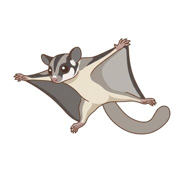 A flat vector style illustration of a small grey sugar glider marsupial leaping or gliding through the air isolated on a white background
