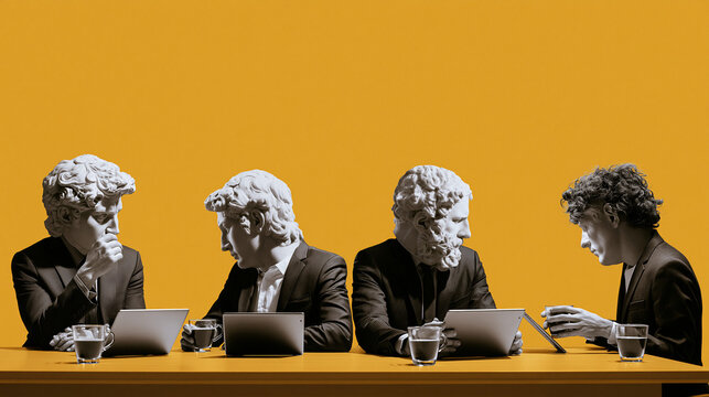 Classical Marble Heads in Business Meeting Setting