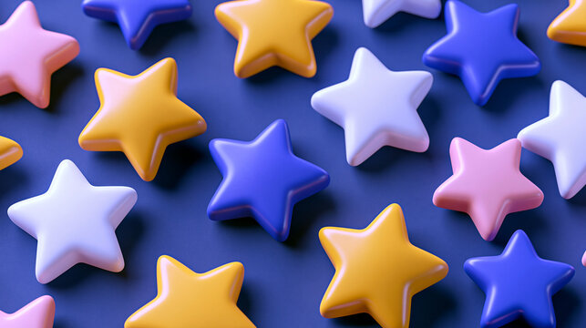 Colorful Stars Pattern on Blue Background 3D Illustration