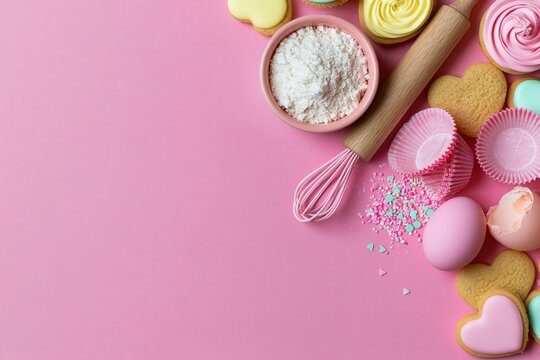The Baking Essentials Scene: Flour, Whisk, Rolling Pin and Cookies
