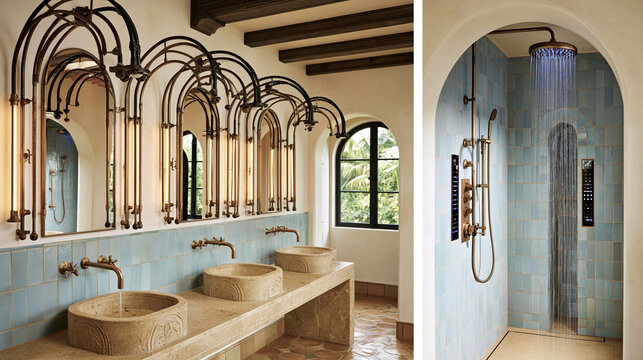 Luxury Spa Bathroom with Multiple Rainfall Shower Heads