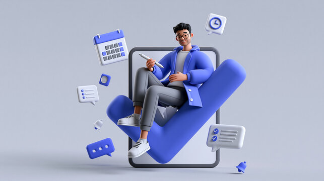 Professional Man Planning Tasks on Mobile Device