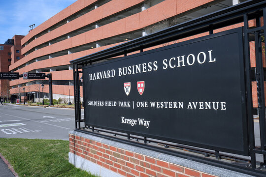 Harvard University, sign at entrance to Business School campus