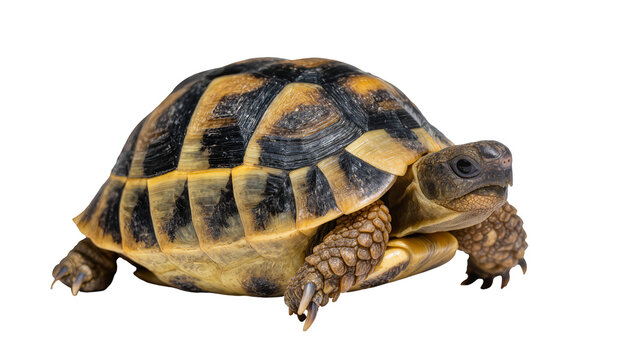 Detailed tortoise with patterned shell, isolated on transparent background