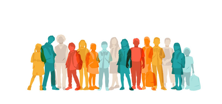Children standing side by side together. 