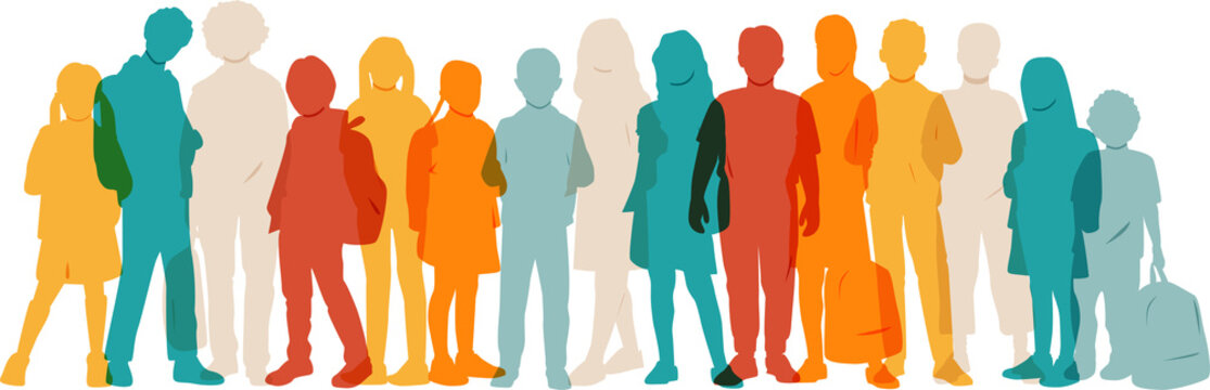 Silhouette of children standing together. 