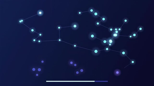 Abstract animated gossip protocol spreading messages drawn as blue and cyan glowing lines and dots on a deep dark background. Clean minimal motion graphics element with free space around it, ideal for