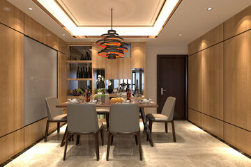 Obraz premium 3d render modern living room and dining room interior