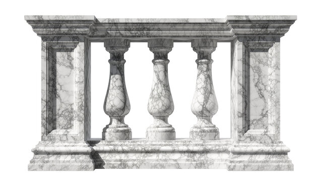 Ornate marble balustrade with carved balusters, isolated on transparent background