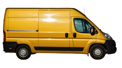 Yellow cargo van with sliding door, isolated on transparent background © Alexa