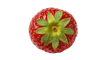 Ripe red strawberry with green leaves, isolated on transparent background © Mihai