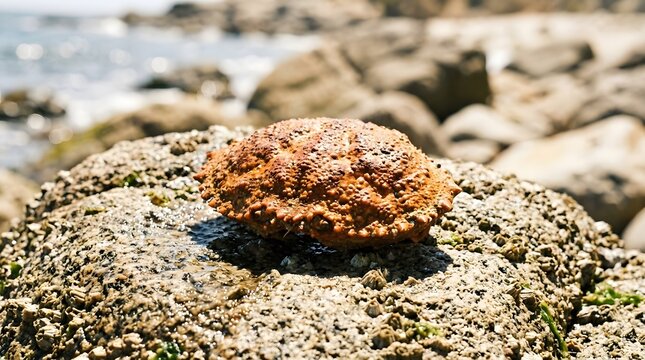 Rustorange Sea Poppy Crab on Wet Rock by Shore