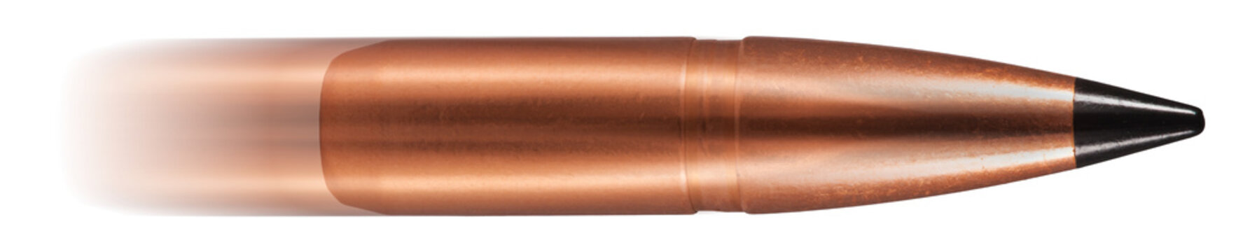 Black tipped rifle bullet that looks like it is flying in the air