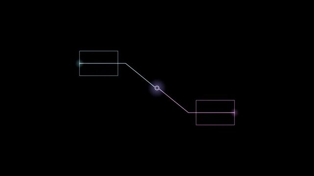 Abstract animated callout label lines with a pair drawn as cool blue-white glowing lines and dots on a deep dark background. Clean minimal motion graphics element with free space around it, ideal for 