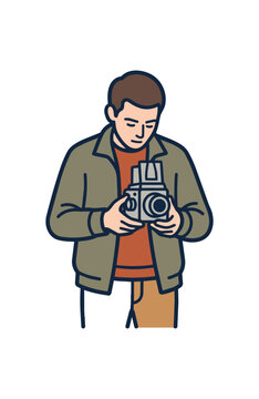 Man holding vintage camera illustration
