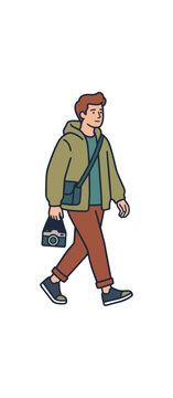 Man walking with camera and bag illustration