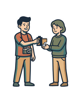 Two person exchange item communication concept illustration