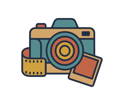 Vintage camera and film photography concept illustration