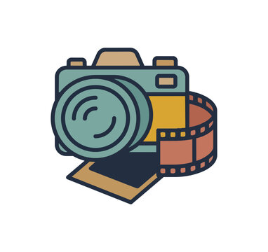 Vintage camera and film roll illustration with photo frame