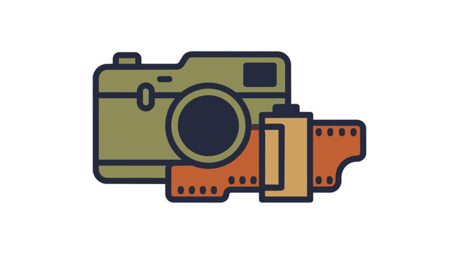 Vintage camera with film roll icon graphic