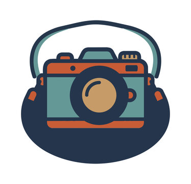 Vintage camera in bag illustration simple graphic design