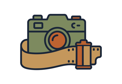 Vintage camera with film roll icon