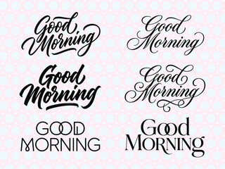 Elegant calligraphy phrases for morning greetings on a patterned background © mexvect