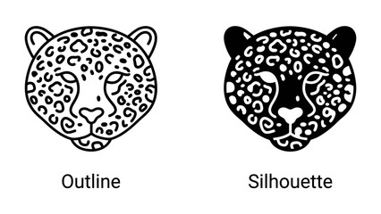 Leopard Head Outline and Silhouette: A striking visual comparison presenting a stylized leopard's head in both a line-art outline and a bold silhouette. © Mohiuddin123