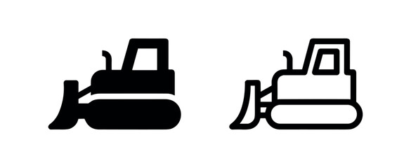Bulldozer construction vehicle icon. Heavy machinery symbol for earthmoving and building. © liubomir118809